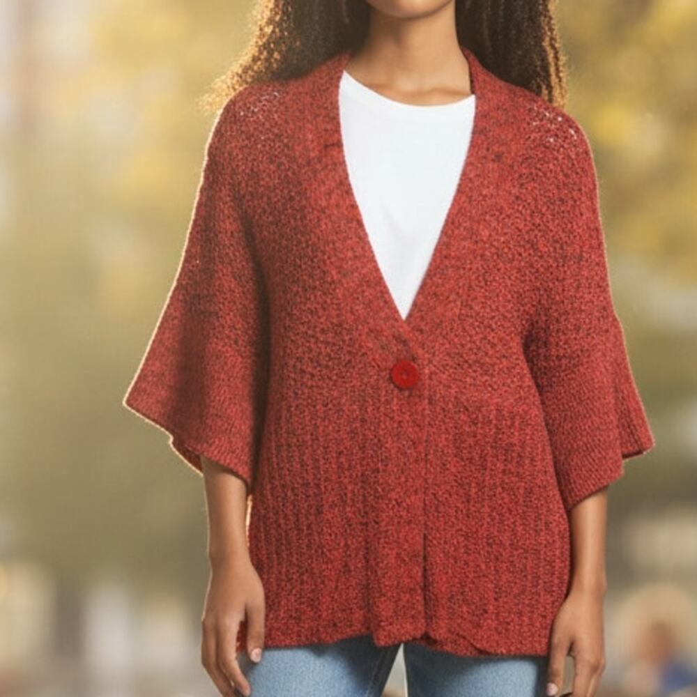 Coldwater Creek Single Button Sweater Womens Large Coral Short Sleeve Cardigan